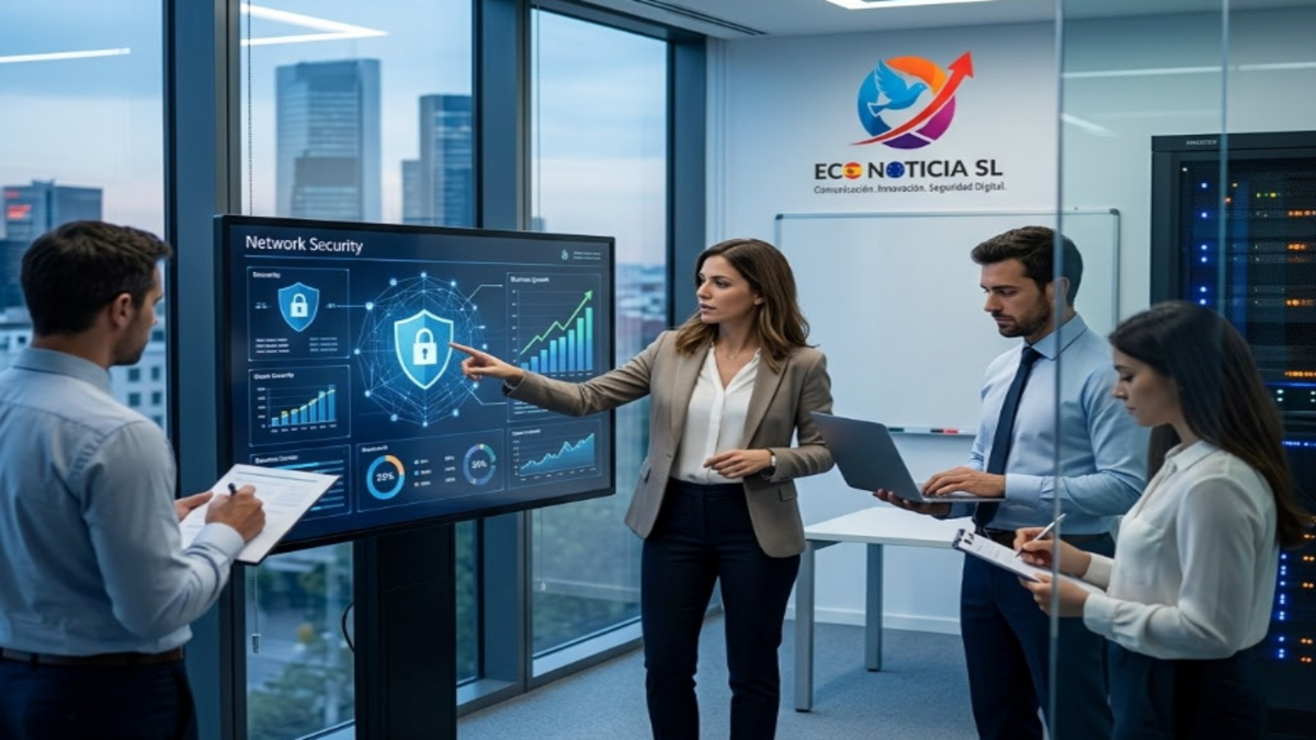 Equipo profesional de Eco Noticia SL analizando soluciones de ciberseguridad y servicios gestionados IT para empresas en España.