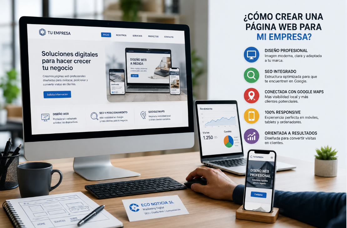 Profesional trabajando en el desarrollo de una página web empresarial